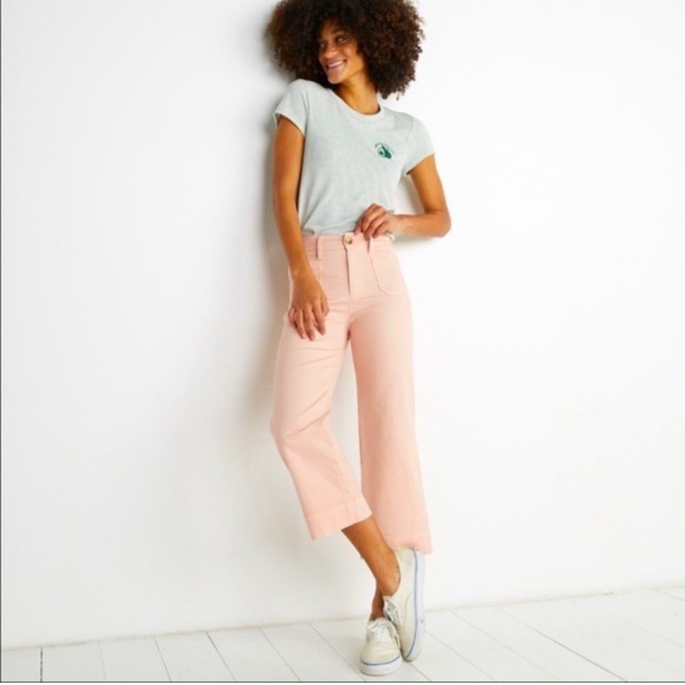 Marine Layer Bridget Patch Pocket Wide Leg Pants Cropped Pink Size 0